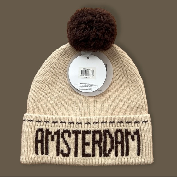 Amsterdam Knit Beanie Unisex Cream Brown Robin Ruth Winter Hat new - Picture 8 of 12